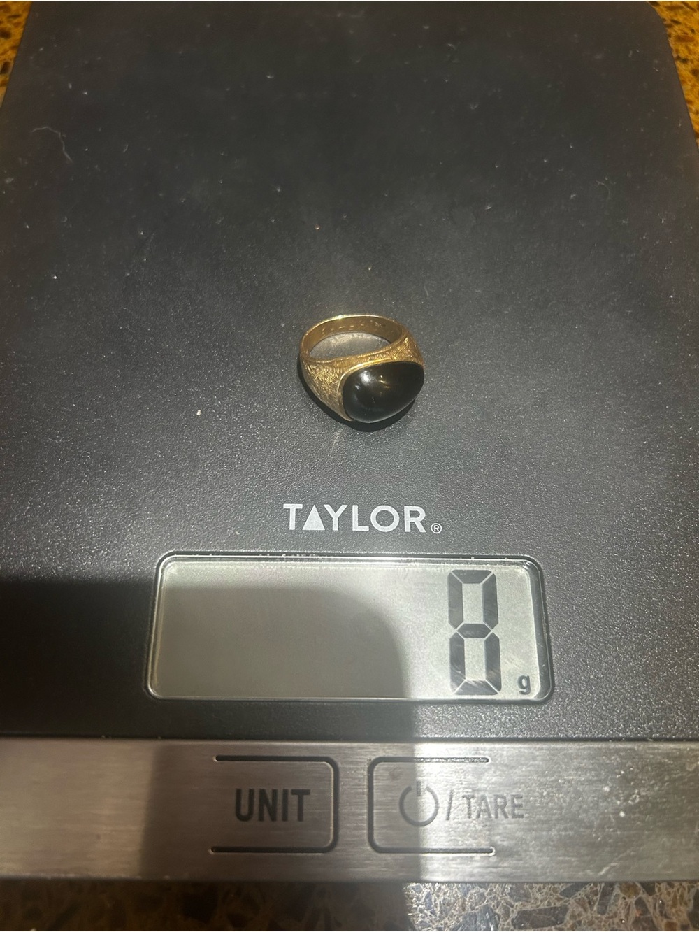Vintage 14 k Gold Black Onyx Cabochon Statement Ring Size 6.5 Heavy 8g